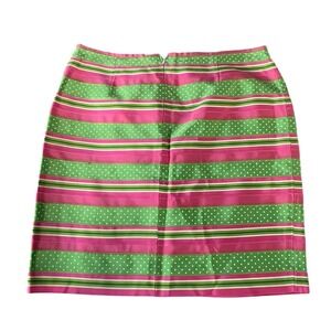 Vintage y2k Pink Green Polka Dot Striped Mini Skirt Barbiecore Sz 8 Preppy Chic